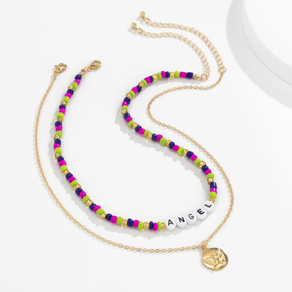 Handmade Rainbow Seed Beads Chains Angel Letters Pendant Gold Necklace for Women Female Fashion Multilayer Statement Necklaces
Handmade Rainbow Seed Beads Chains Angel Letters Pendant Gold Necklace for Women Female Fashion Multilayer Statement Necklaces