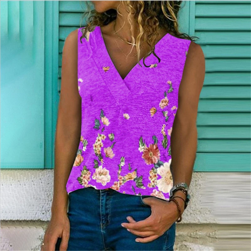 Summer Top Women Print Floral Sleeveless Sexy Vest T-shirt Casual Loose V-neck Street Ladies Tops Tee Shirt Femme 
Summer Top Women Print Floral Sleeveless Sexy Vest T-shirt Casual Loose V-neck Street Ladies Tops Tee Shirt Femme