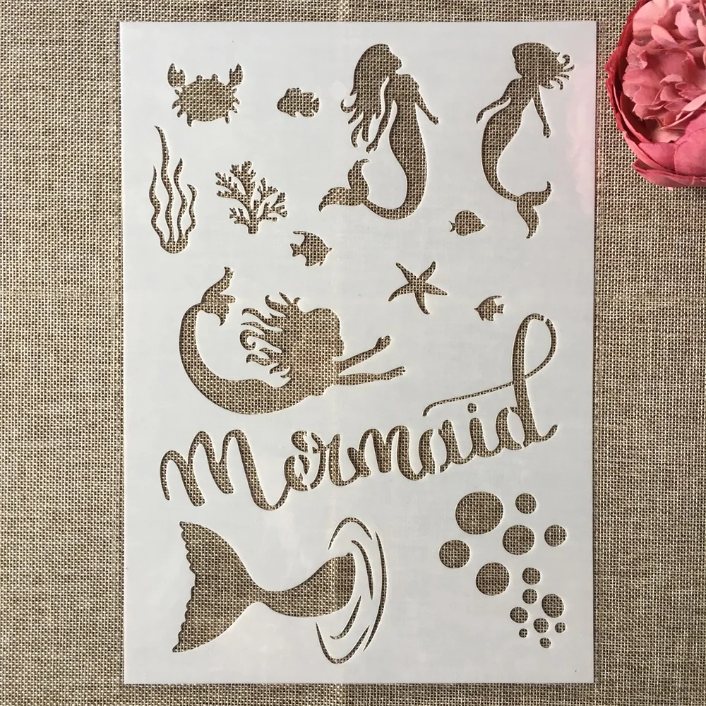 29cm A4 Beautiful Mermaid DIY Layering Stencils Wall Painting Scrapbook Coloring Embossing Album Decorative Template 
29cm A4 Beautiful Mermaid DIY Layering Stencils Wall Painting Scrapbook Coloring Embossing Album Decorative Template
