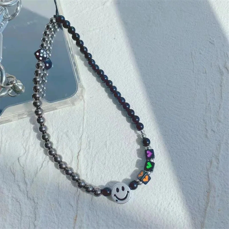 Personalized Square Color Love Heart Pattern Silver Smiley Face Black Beads Dice Women's Mobile Phone Chain Accessories Jewelry
Personalized Square Color Love Heart Pattern Silver Smiley Face Black Beads Dice Women's Mobile Phone Chain Accessories Jewelry