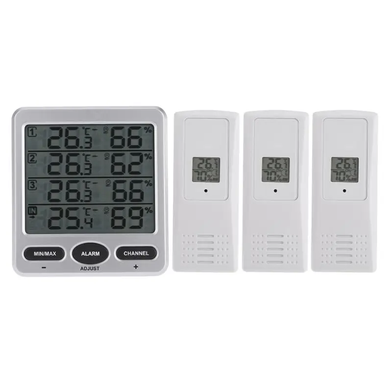 LCD Thermometer Alarm Temperature Meter Weather Station tester + 3 Wireless Outdoor Transmitter Humidity Sensor Monitor Alert
LCD Thermometer Alarm Temperature Meter Weather Station tester + 3 Wireless Outdoor Transmitter Humidity Sensor Monitor Alert