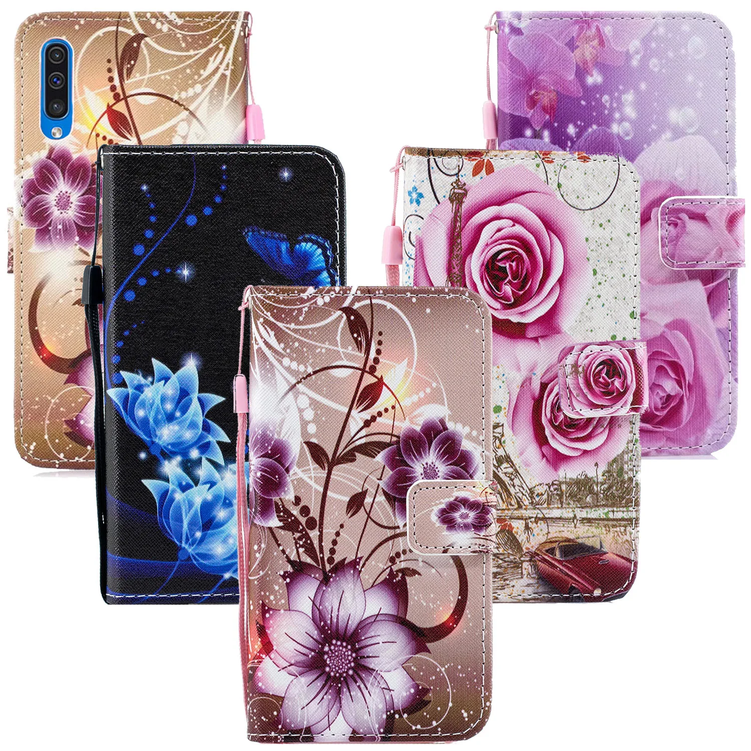 Кожаные чехлы с цветами для Samsung Galaxy A10 A10S A20 A20S A30 A30S M10 M20 M30 A40 A50 A50S A60 A70 чехол