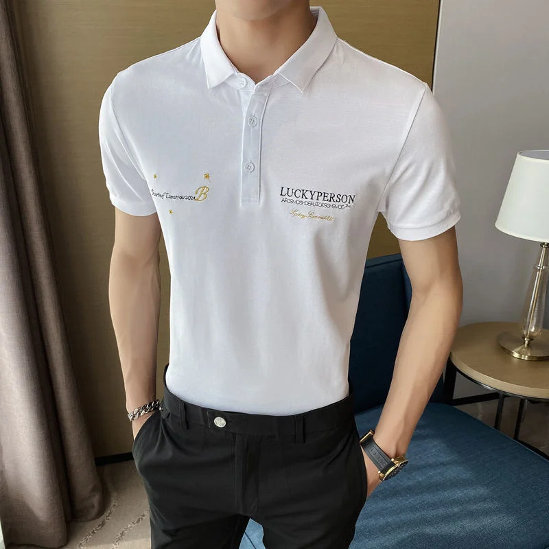 2021 Summer Fashion Letter Embroidery Short Sleeve Polo Homme Casual Mens Polos Shirts Black White Social Slim Polo Shirt Men
2021 Summer Fashion Letter Embroidery Short Sleeve Polo Homme Casual Mens Polos Shirts Black White Social Slim Polo Shirt Men