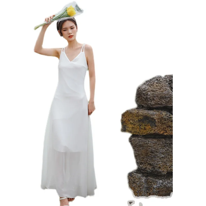 Women Dress Summer 2021 Bohemian Beach Style Office Lady Sleeveless Chiffon Solid High Waist V-Neck Dresses Traf Vestidos 
Women Dress Summer 2021 Bohemian Beach Style Office Lady Sleeveless Chiffon Solid High Waist V-Neck Dresses Traf Vestidos