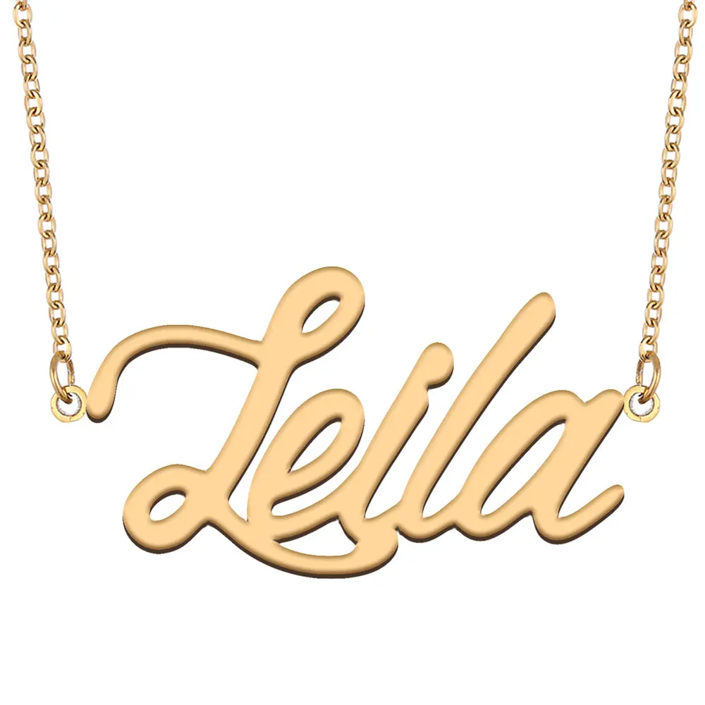 

Leila Nameplate Necklace for Women Stainless Steel Jewelry Gold Plated Name Chain Pendant Femme Mothers Girlfriend Gift