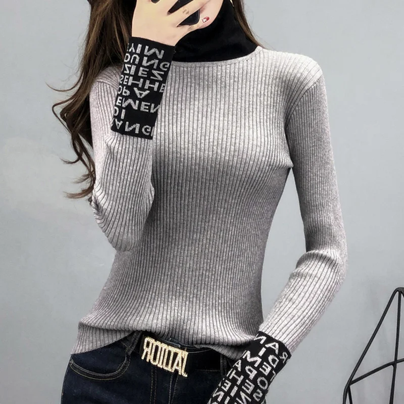 Women's long sleeved knitted sweater, high neck tight pullover, spring and autumn,
Women's long sleeved knitted sweater, high neck tight pullover, spring and autumn,