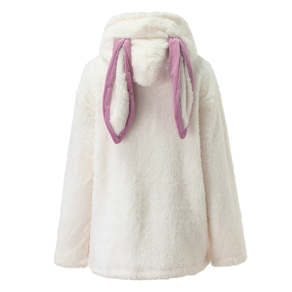 Женская зимняя теплая толстовка с капюшоном и ушками кролика свободная куртка