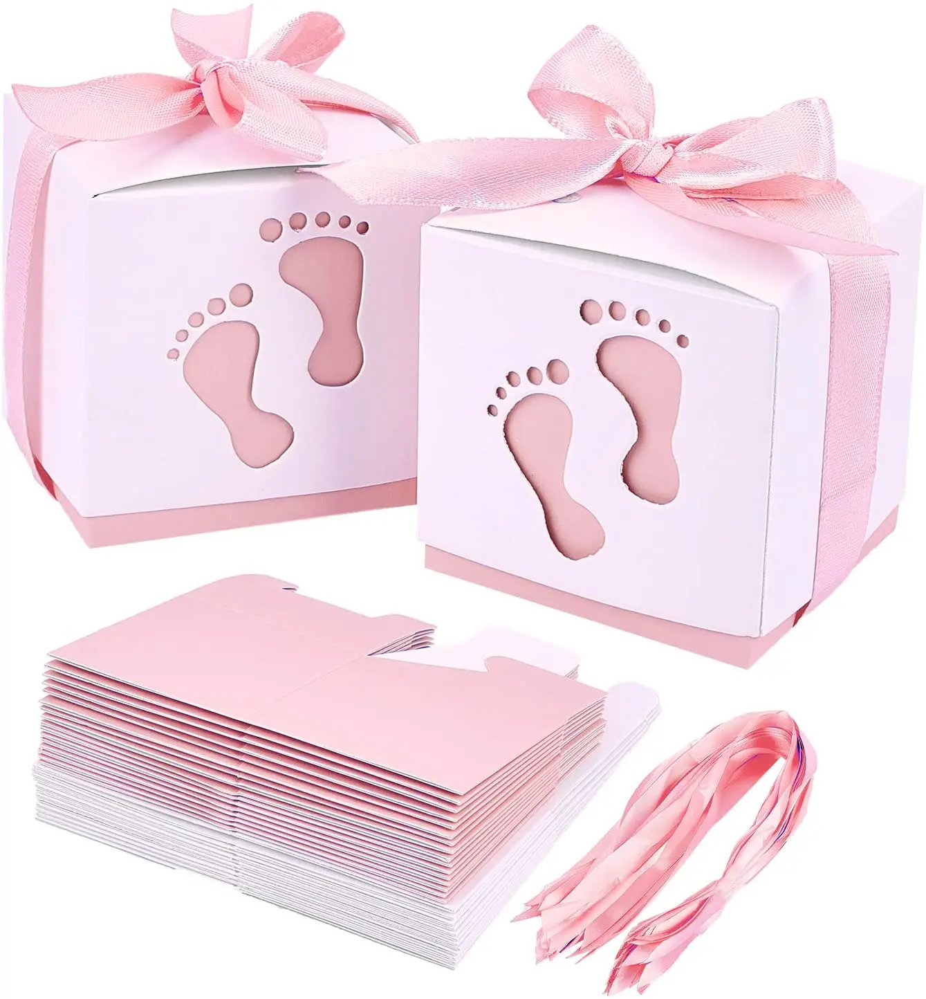 

50 PCS Of Newborn Baby Foot Pnt Candy Box, Baby Welcome Party Candy Box Folding Box Pink Paper Gift Box Birthday Party Gift