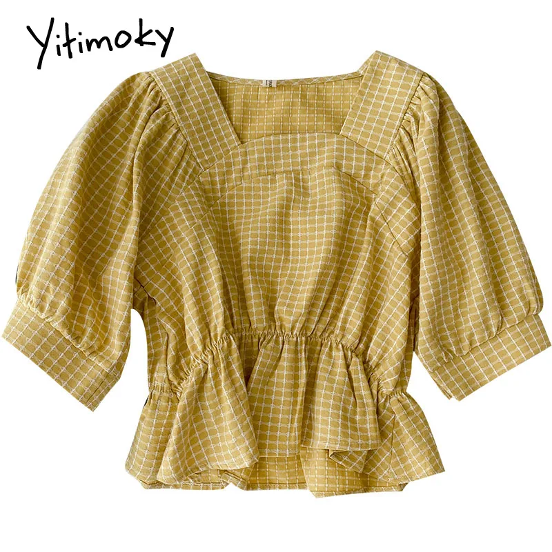 Yitimoky Plaid Shirt Women Korean Fashion Square Collar Short Top Solid Vintage Long Sleeve Top Summer New Casual Ladies Top
Yitimoky Plaid Shirt Women Korean Fashion Square Collar Short Top Solid Vintage Long Sleeve Top Summer New Casual Ladies Top
