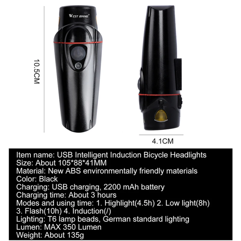 Bicycle Sensor Light USB Rechargeable Front Light Mountain Bike Warning Tail Light Outdoor Riding Equipment Cycling
Bicycle Sensor Light USB Rechargeable Front Light Mountain Bike Warning Tail Light Outdoor Riding Equipment Cycling