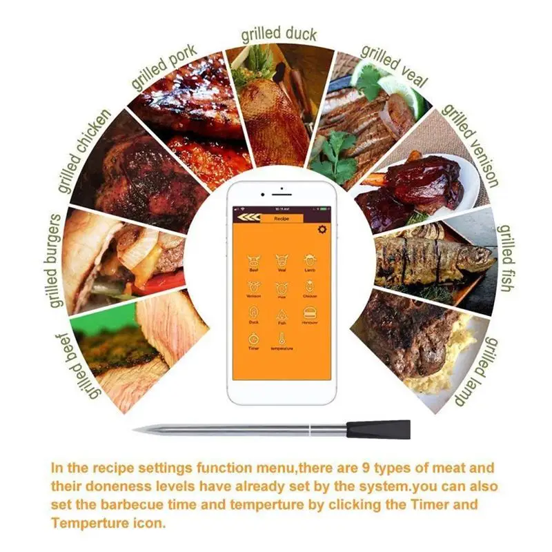 Cooking Thermometer BBQ Wireless Temperature Meter Meat Chicken Cooking Bluetooth Thermometer
Cooking Thermometer BBQ Wireless Temperature Meter Meat Chicken Cooking Bluetooth Thermometer