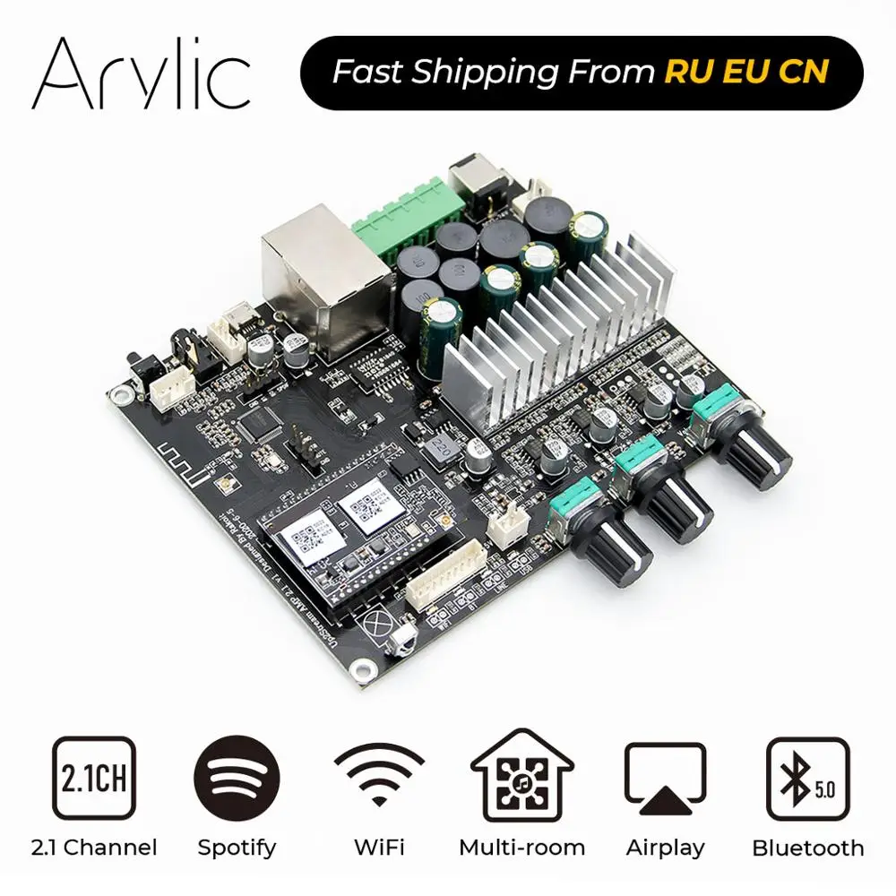 WiFi & Bluetooth 5.0 HiFi Stereo Class D digital multiroom audio Wireless 2.1 Channel Stereo Amplifier Board Up2stream Amp 2.1
WiFi & Bluetooth 5.0 HiFi Stereo Class D digital multiroom audio Wireless 2.1 Channel Stereo Amplifier Board Up2stream Amp 2.1