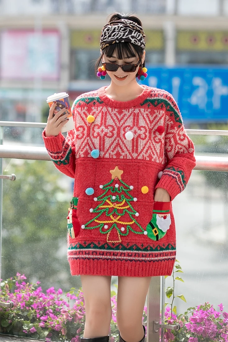 Women's Christmas Sweater Europe Station Fall/Winter Retro Christmas Hair Ball Sweater Women's Loose Thicken Outer Top
Women's Christmas Sweater Europe Station Fall/Winter Retro Christmas Hair Ball Sweater Women's Loose Thicken Outer Top