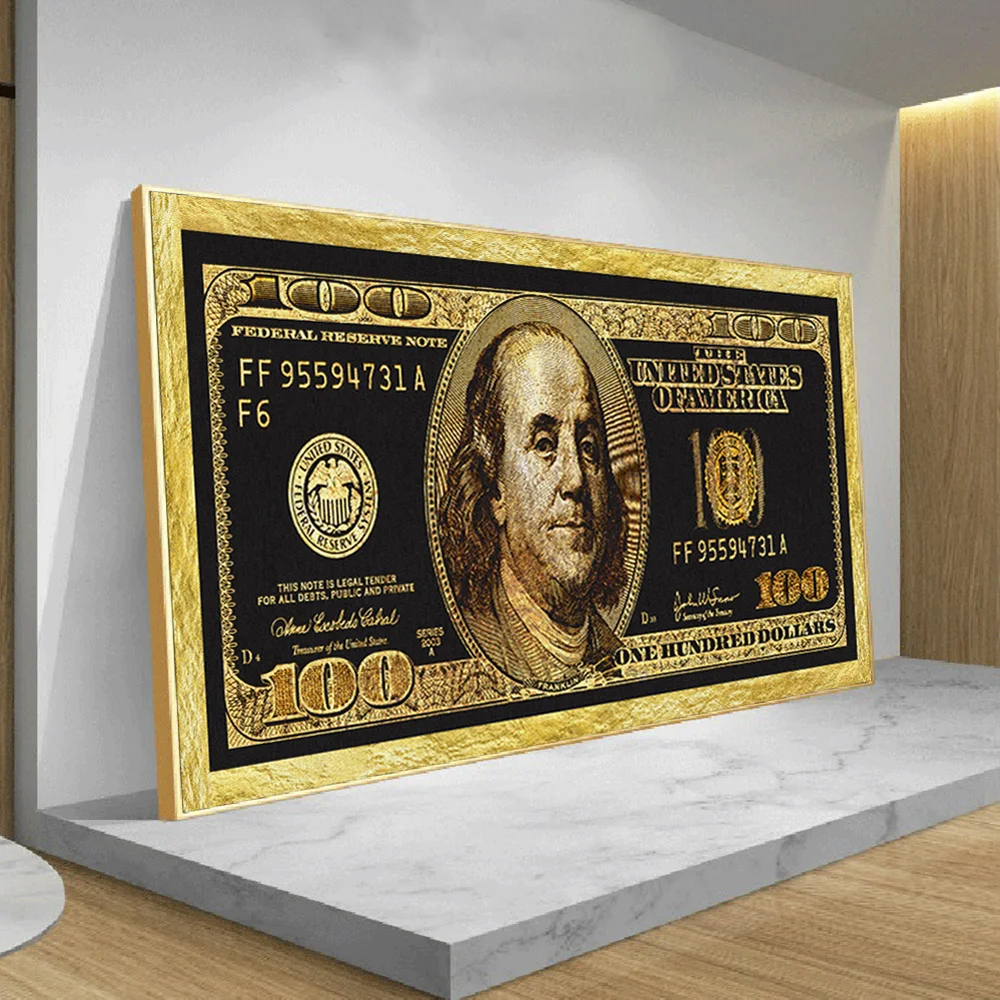 Golden 100 Dollar Bill Cash Posters Canvas Decorative Printed Wall Art Painting Home Decor for Living Room Pictures Decorations
Golden 100 Dollar Bill Cash Posters Canvas Decorative Printed Wall Art Painting Home Decor for Living Room Pictures Decorations