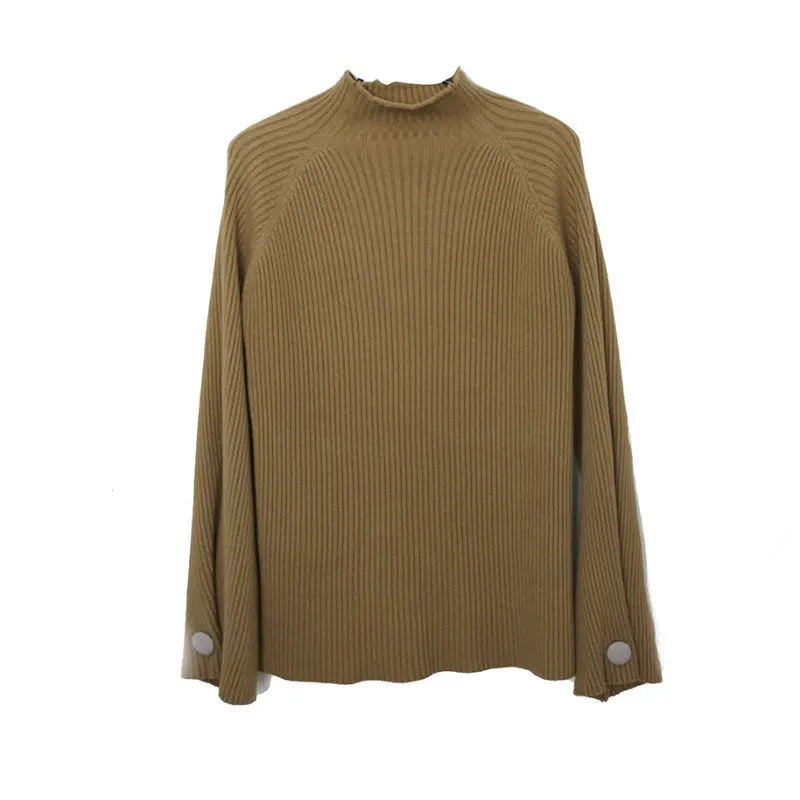 Women Autumn And Spring Half High Collar Knitted Sweaters Solid Female Soft Elastic Soild Color Pullover Button Full Sleeve Tops 
Women Autumn And Spring Half High Collar Knitted Sweaters Solid Female Soft Elastic Soild Color Pullover Button Full Sleeve Tops
