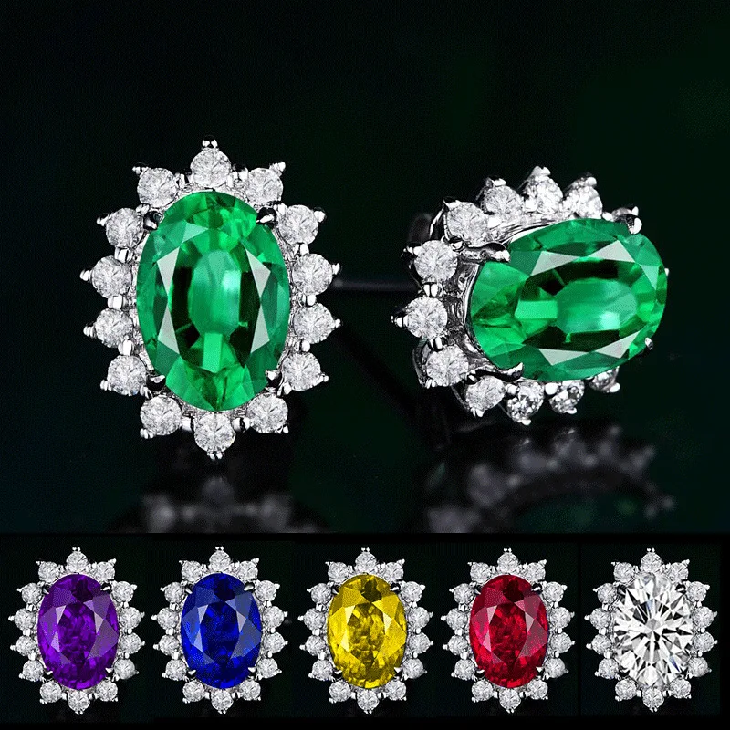 Luxury Female Oval Shape Silver Earrings Tanzanite Sapphire Ruby Fine Jewelry Studs White Zircon For Women Girl Christmas Gifts
Luxury Female Oval Shape Silver Earrings Tanzanite Sapphire Ruby Fine Jewelry Studs White Zircon For Women Girl Christmas Gifts