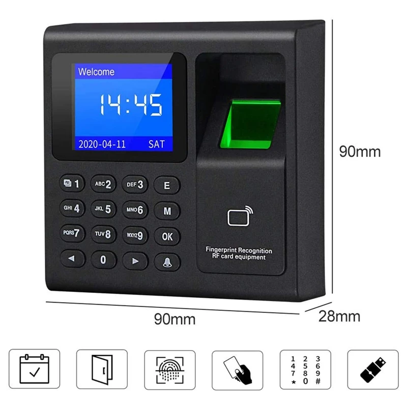 Intelligent Biometric Fingerprint Time Attendance Machine Check-in Device Access Control Keypad with RFID Key Fobs
Intelligent Biometric Fingerprint Time Attendance Machine Check-in Device Access Control Keypad with RFID Key Fobs