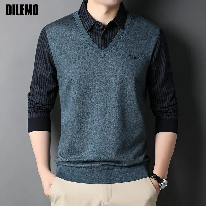 Top Grade Fake Two New Fashion Brand Black Striped Shirt For Men Fasion Slim Fit Long Sleeve Classic Preppy Casual Mans Clothes
Top Grade Fake Two New Fashion Brand Black Striped Shirt For Men Fasion Slim Fit Long Sleeve Classic Preppy Casual Mans Clothes