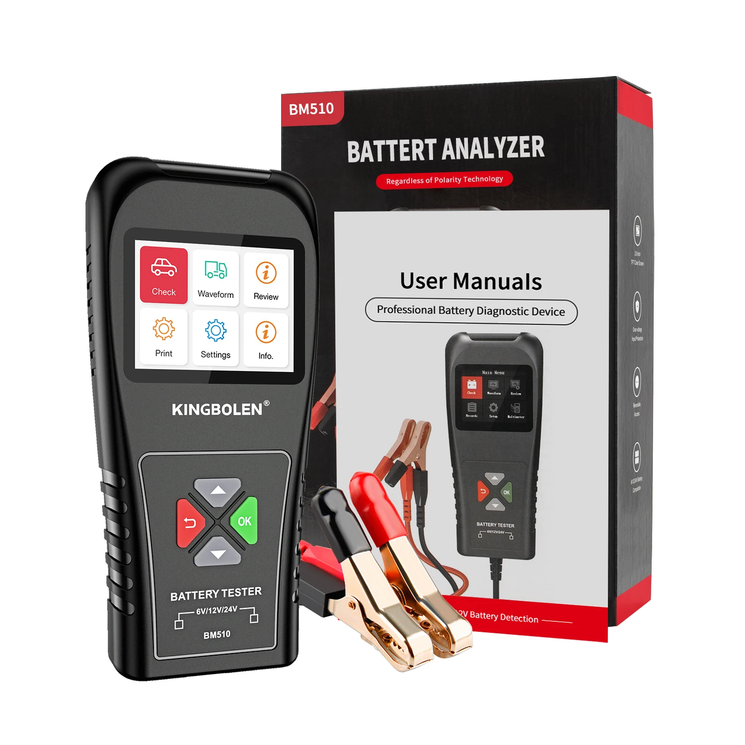 BM510 Car Battery Tester Auto Charger Analyzer 6V 12V 24V 100 TO 2000CCA Cranking Charging Cricut Load Test Tool PK KW510 BST100
BM510 Car Battery Tester Auto Charger Analyzer 6V 12V 24V 100 TO 2000CCA Cranking Charging Cricut Load Test Tool PK KW510 BST100