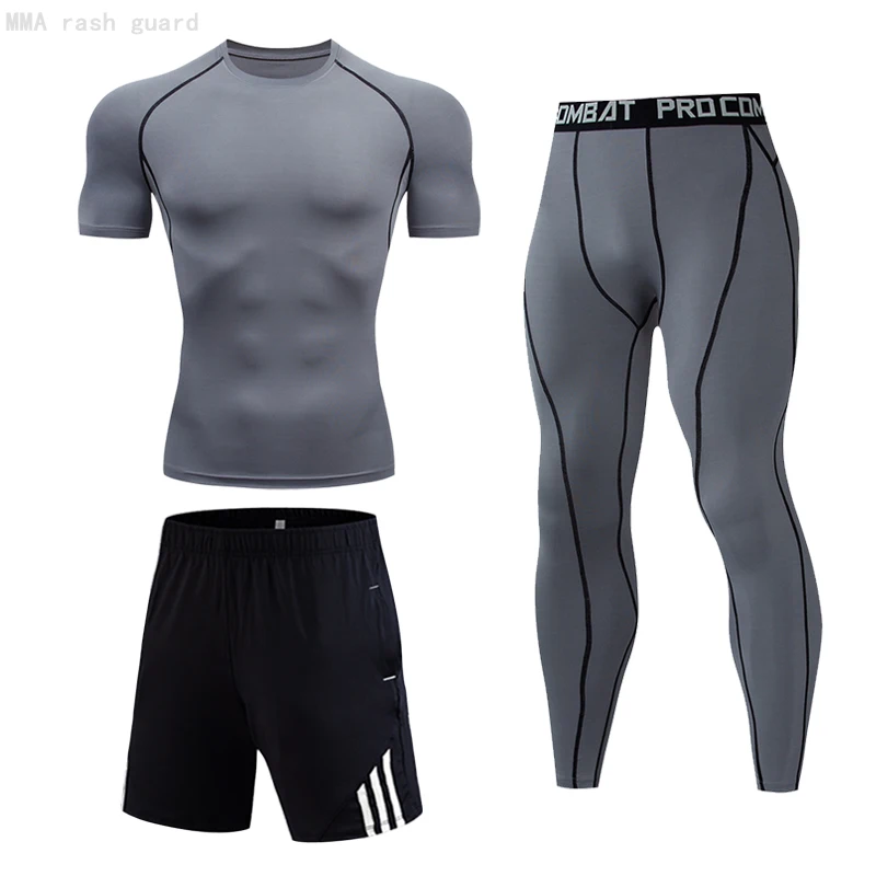 Men's Running suit Brand Summer Short Tracksuit Gym T-shirt Fitness pants 3-piece Sports set Quick dry Compression sportswear
Men's Running suit Brand Summer Short Tracksuit Gym T-shirt Fitness pants 3-piece Sports set Quick dry Compression sportswear