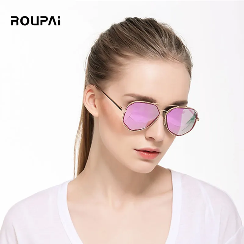Женские очки пилота ROUPAI Винтажные Солнцезащитные розового и синего цвета с