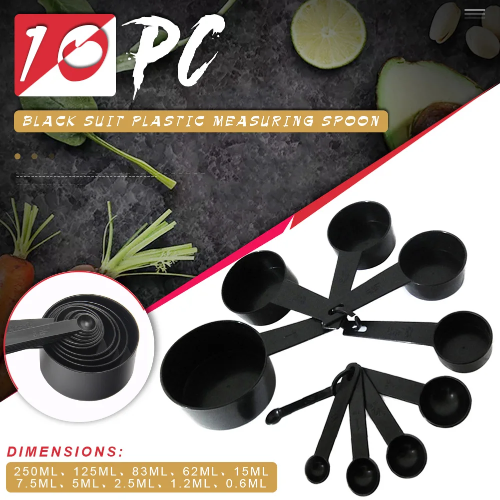 New 10pcs Black Plastic Measuring Spoons Cup Measuring Set Tools Tablespoon Scoop Teaspoon Baking Kitchen Cook Utensils Gadgets
New 10pcs Black Plastic Measuring Spoons Cup Measuring Set Tools Tablespoon Scoop Teaspoon Baking Kitchen Cook Utensils Gadgets