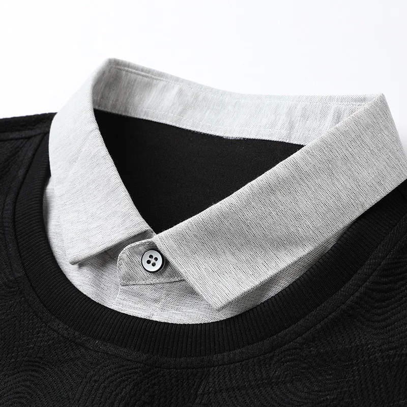 Spring and autumn new men's long-sleeved T-shirt collar fake two polo shirts trend men's tops 
Spring and autumn new men's long-sleeved T-shirt collar fake two polo shirts trend men's tops