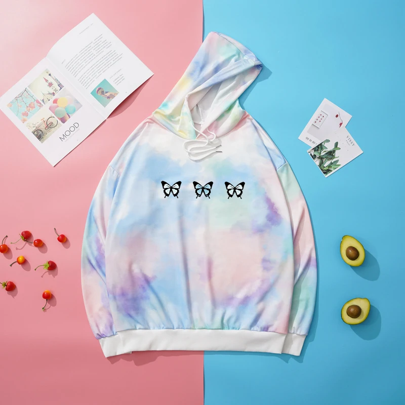 Tie Dyed Hoodie Women Korean Bangtan Boys Butterfly Print Sweatshirt Casual Fashion Loose Drop Shoulder Sweat Femme Kpop Clothes 
Tie Dyed Hoodie Women Korean Bangtan Boys Butterfly Print Sweatshirt Casual Fashion Loose Drop Shoulder Sweat Femme Kpop Clothes