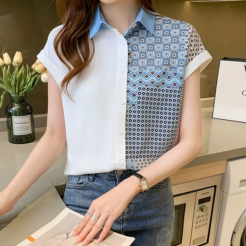 2021 New Summer Women Blouses Casual Loose Patchwork Student Chiffon Shirts Fashion Print Elegant Office Lady Tops Clothing
2021 New Summer Women Blouses Casual Loose Patchwork Student Chiffon Shirts Fashion Print Elegant Office Lady Tops Clothing