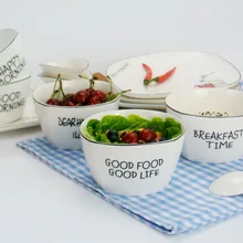 Nordic Creative Ceramic Bowl Japanese Morning Breakfast Oatmeal Bowl Fruit Salad Bowl Black Edge Ceramic Bowl Rice Bowl