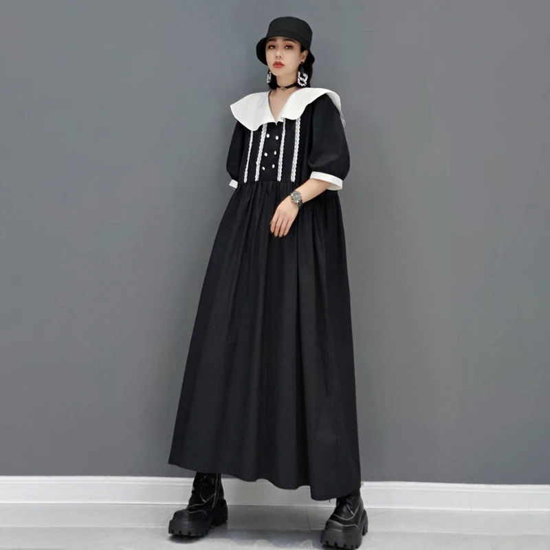 SHENGPALAE Contrast Color Dress Women's Summer 2021 New Peter Pan Collar Short Sleeve Mid-calf Dresses Female Tide Female 5E1528
SHENGPALAE Contrast Color Dress Women's Summer 2021 New Peter Pan Collar Short Sleeve Mid-calf Dresses Female Tide Female 5E1528