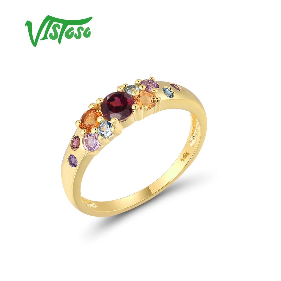 Женское кольцо из желтого золота VISTOSO 14 к 585 пробы со сверкающими разноцветными