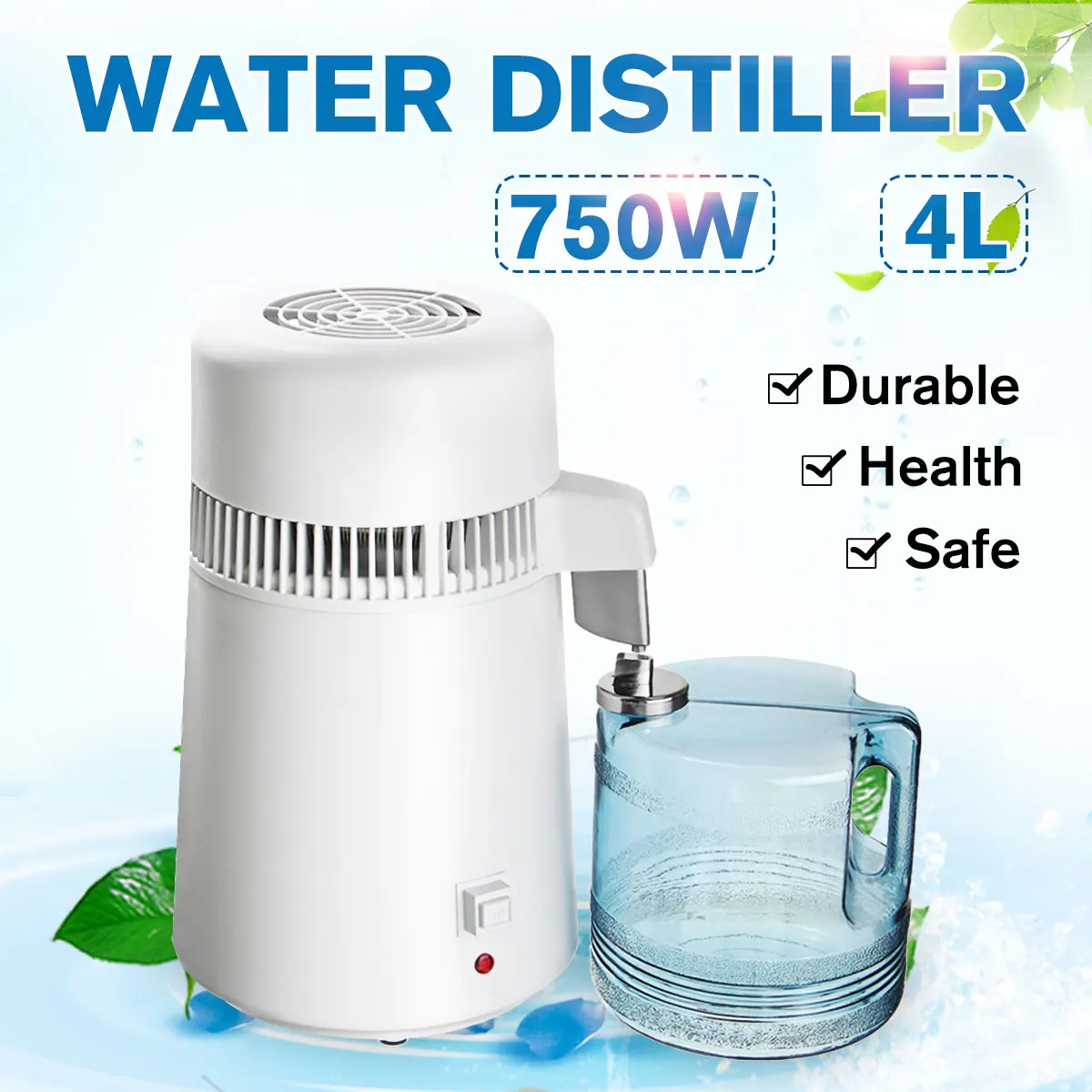 4000ML 750W 304 Stainless Steel Home Pure Water Distiller Filter Water Distilled Machine Dental Distillation Purifier Equipment
4000ML 750W 304 Stainless Steel Home Pure Water Distiller Filter Water Distilled Machine Dental Distillation Purifier Equipment