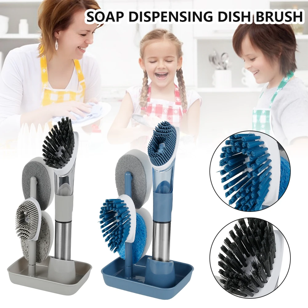 4 in 1 Dish Brush with Soap Dispenser Automatic Liquid Dispenser with Hook Pot Pan Dishes Bowls Pans kitchen Cleaner Tool
4 in 1 Dish Brush with Soap Dispenser Automatic Liquid Dispenser with Hook Pot Pan Dishes Bowls Pans kitchen Cleaner Tool