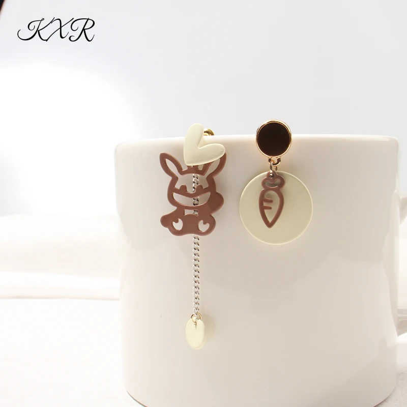 KXR Japanese and Korean Lovely Rabbit Ear Stud Asymmetrical Contrast Color Earrings Hollow-out Creative Delicate Earring
KXR Japanese and Korean Lovely Rabbit Ear Stud Asymmetrical Contrast Color Earrings Hollow-out Creative Delicate Earring