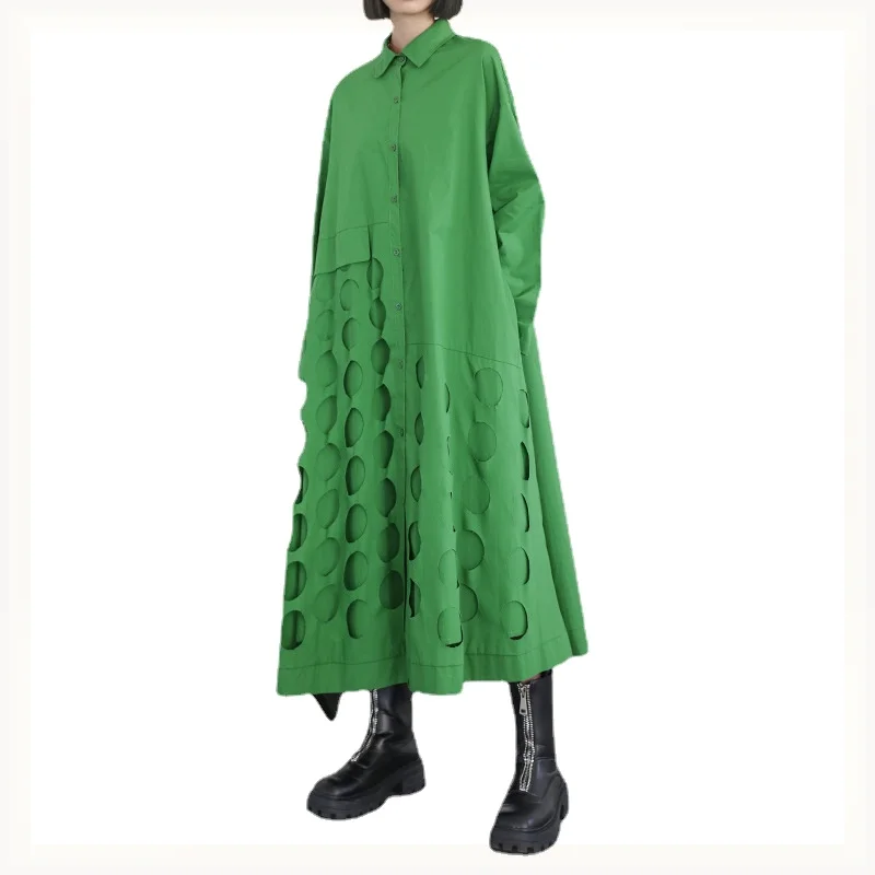 Green Irregular Hollow Out Big Size Shirt Dresses for Women 2021 New Lapel Long Sleeve Loose Dress Woman Women's Clothing
Green Irregular Hollow Out Big Size Shirt Dresses for Women 2021 New Lapel Long Sleeve Loose Dress Woman Women's Clothing