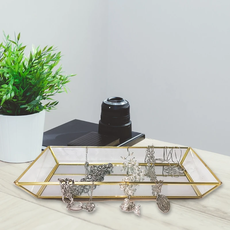 Rectangle Gold Mirror Jewelry Organizer Tray Glass Metal Makeup for Bathroom
Rectangle Gold Mirror Jewelry Organizer Tray Glass Metal Makeup for Bathroom
