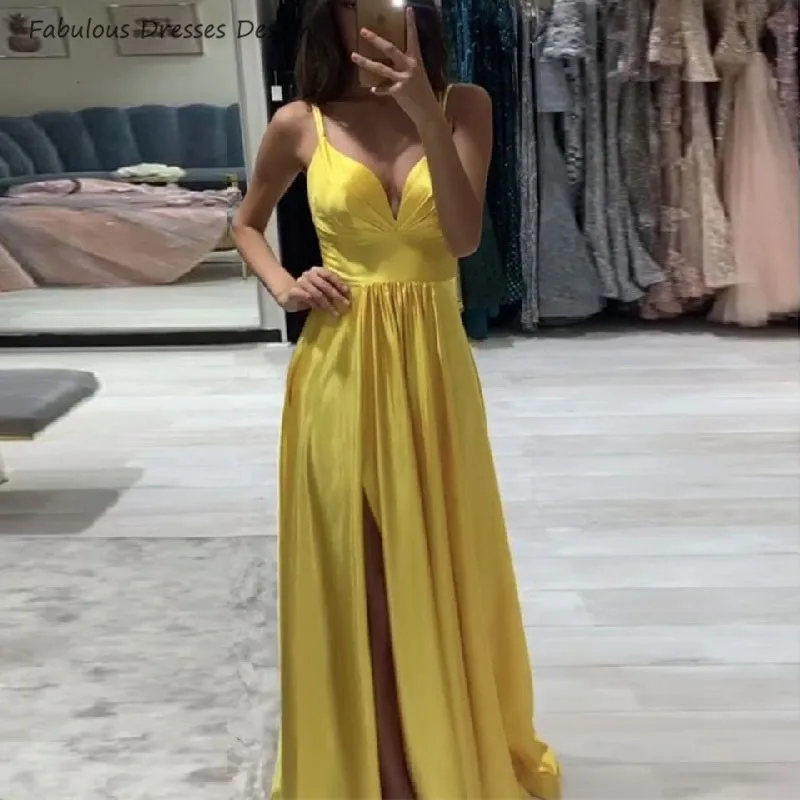 Amazing Yellow A Line Prom Dresses Long 2020 Sexy V Neck With Slit Spaghetti Strap Vestido Evening Dress Party For Women
Amazing Yellow A Line Prom Dresses Long 2020 Sexy V Neck With Slit Spaghetti Strap Vestido Evening Dress Party For Women