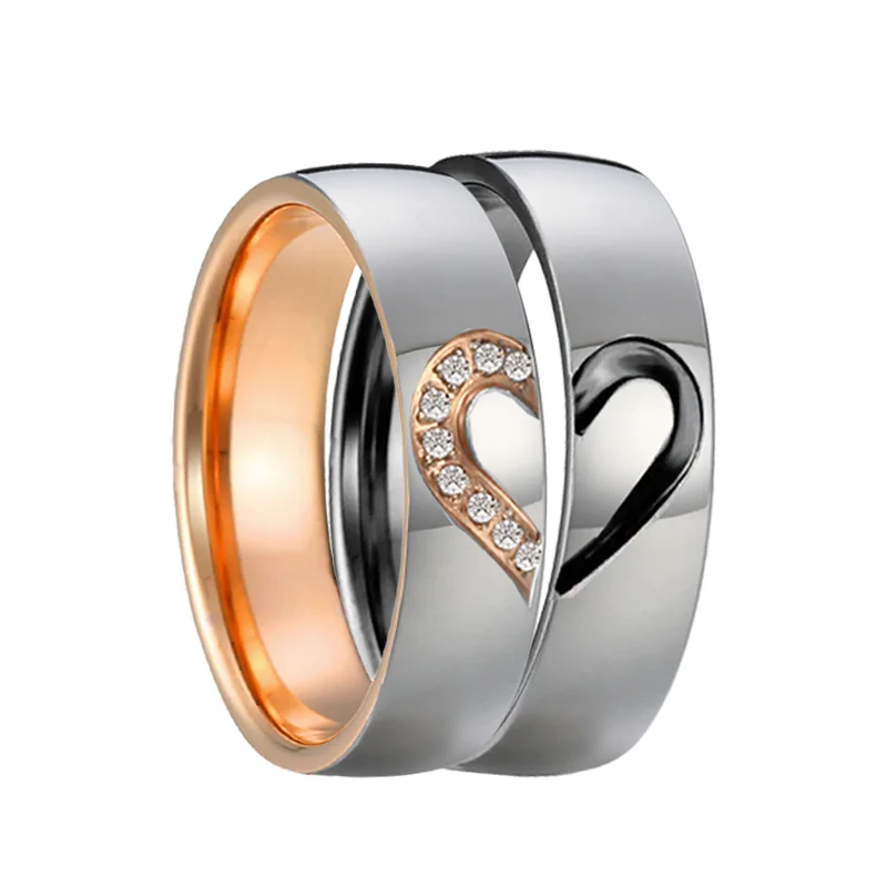 

cubic zirconia heart high quality polishing couple wedding rings set for men and women black rose Alliance marriage finger ring
