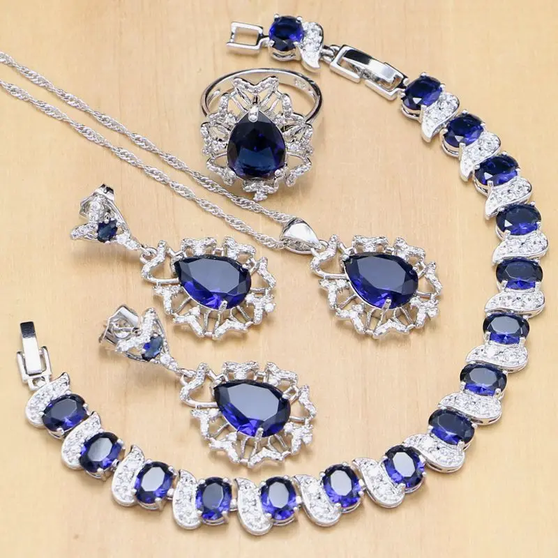 Hyperbole Blue Zircon Stone White CZ 925 Sterling Silver Jewelry Sets For Women Wedding Earrings/Pendant/Necklace/Rings/Bracelet
Hyperbole Blue Zircon Stone White CZ 925 Sterling Silver Jewelry Sets For Women Wedding Earrings/Pendant/Necklace/Rings/Bracelet
