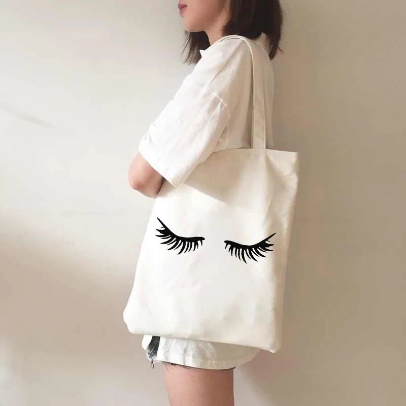 Women Shopping Tote Bags White Canvas Bag Eyelash Printing Eco Reusable Fashion Travel Harajuku Bags Mom Shopper Shoulder bags
Women Shopping Tote Bags White Canvas Bag Eyelash Printing Eco Reusable Fashion Travel Harajuku Bags Mom Shopper Shoulder bags