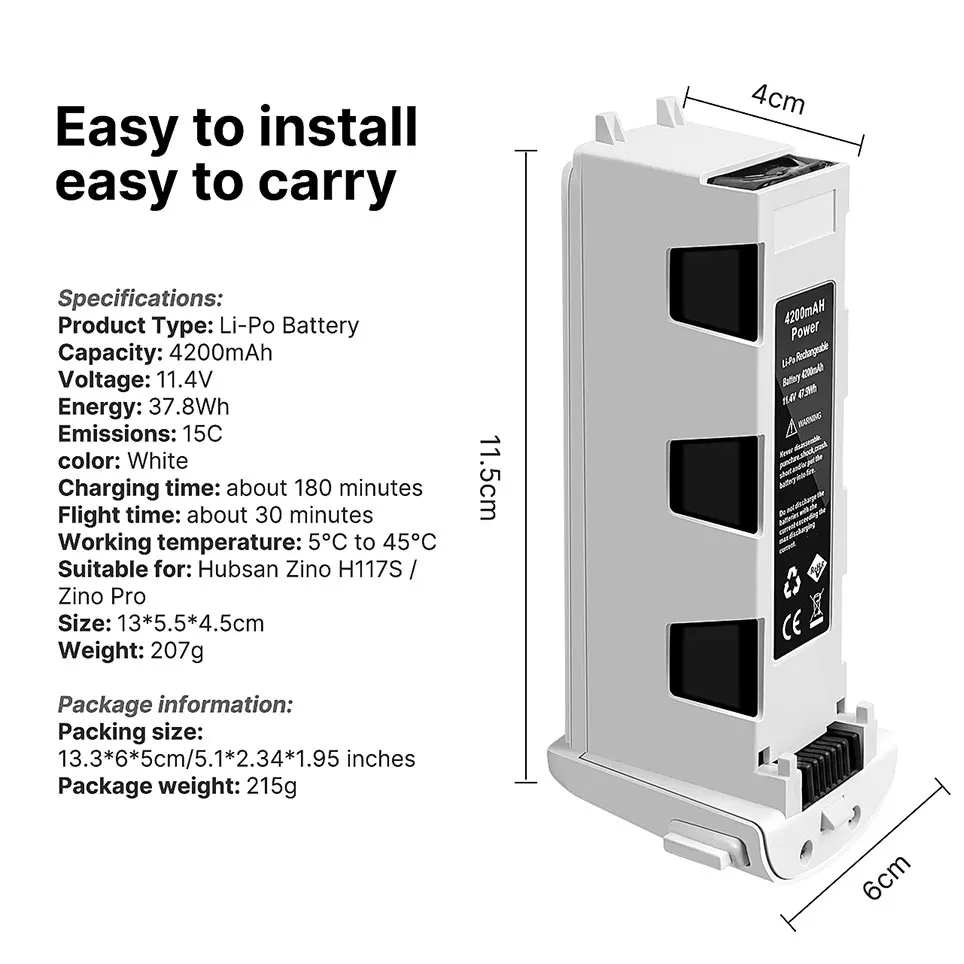 Аккумулятор для дрона HHubsan Zino H117S GPS RC, литиевый, максимальная мощность 11,4 в, 4200 мАч, новая коллекция
Аккумулятор для дрона HHubsan Zino H117S GPS RC, литиевый, максимальная мощность 11,4 в, 4200 мАч, новая коллекция