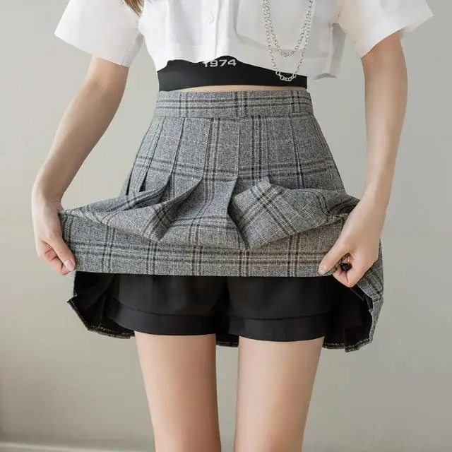 Plaid skirt please spring and summer high waist 2021 new A-shaped short children Sexy miniskirt | Женская одежда