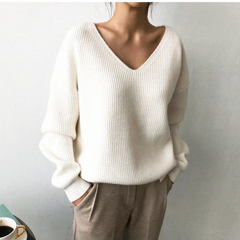 V Neck Oversize Women Sweater Casual Winter Autumn Warm Knitted Pullovers Solid Color Basic Tops Warm Soft Loose Pull Jumper New
V Neck Oversize Women Sweater Casual Winter Autumn Warm Knitted Pullovers Solid Color Basic Tops Warm Soft Loose Pull Jumper New