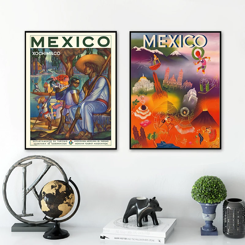 

Mexico Travel Posters and Prints Vintage Canvas Painting Wall Art Pictures for Living Room Bedroom Home Decoration Traveler Gift