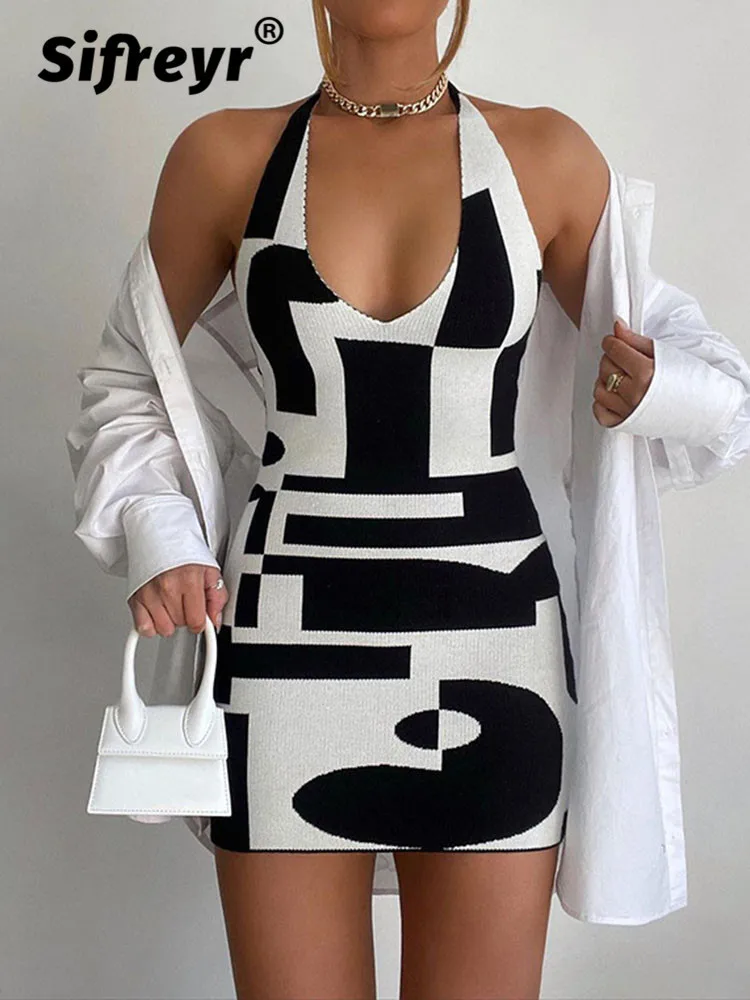 Sifreyr Rib Knitted Print Mini Dress Women Sleeveless Halter V-Neck Sexy Bodycon Dress Y2k Backless Summer Beach Sundress Party
Sifreyr Rib Knitted Print Mini Dress Women Sleeveless Halter V-Neck Sexy Bodycon Dress Y2k Backless Summer Beach Sundress Party