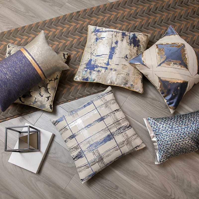 

50x30/45x45cm luxury blue series jacquard pillowcase geometric cushion cover sofa striped throw pillow cover backrest home decor