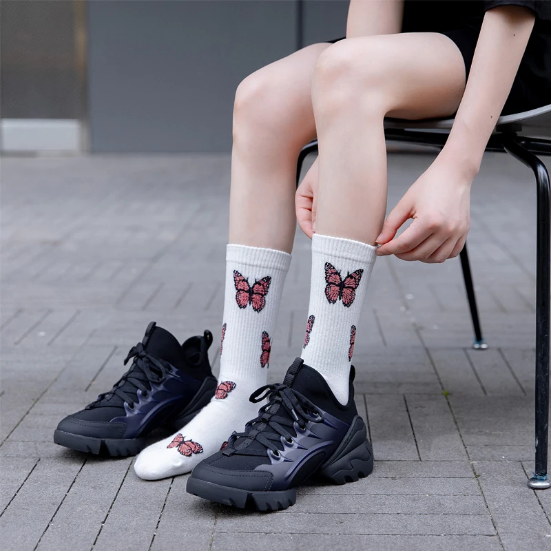 Милые хлопковые короткие носки nolочень с бабочками женские уличные винтажные