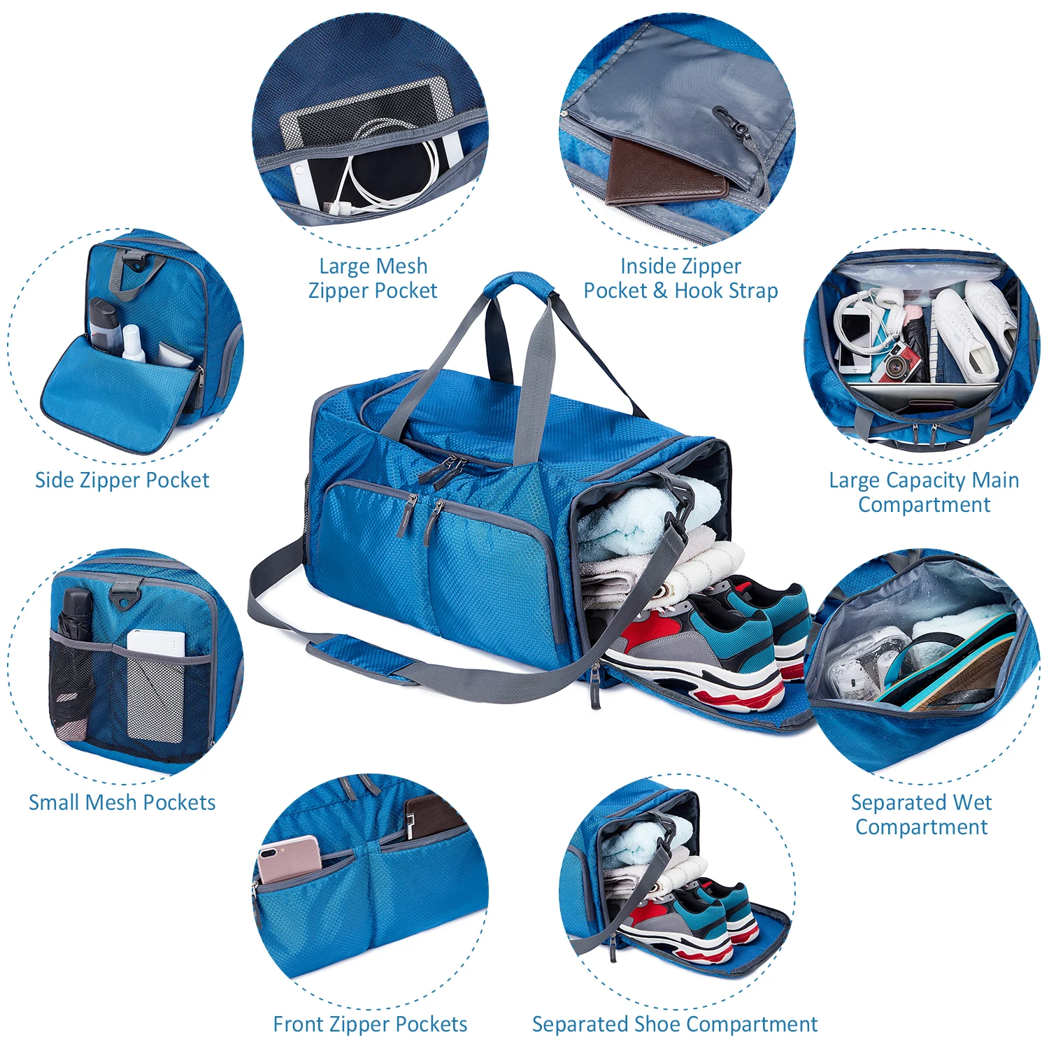 45L Sports Gym Bag with Wet Pocket Shoes Compartment Travel Duffel Bag for Travel Gym Trip
45L Sports Gym Bag with Wet Pocket Shoes Compartment Travel Duffel Bag for Travel Gym Trip