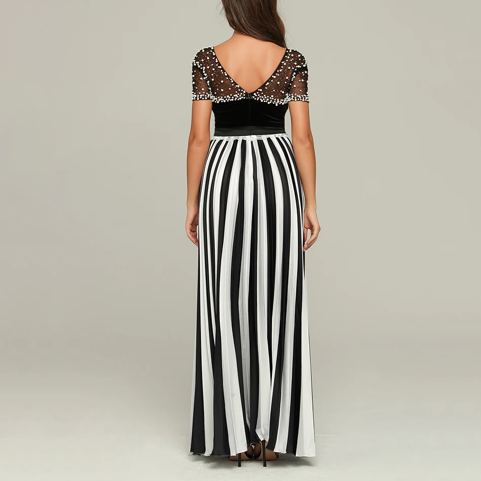 Ailigou 2021 New Women's Striped Satin Vestidos Pearl Mesh Short Sleeve Round Neck Long Dress Celebrity Party Velvet Dress
Ailigou 2021 New Women's Striped Satin Vestidos Pearl Mesh Short Sleeve Round Neck Long Dress Celebrity Party Velvet Dress